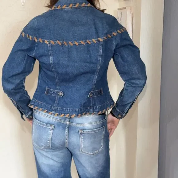 Vintage Newport News Denim Jacket Western Y2K Women's Size 8 Rodeo Festival Trim - Picture 4 of 12